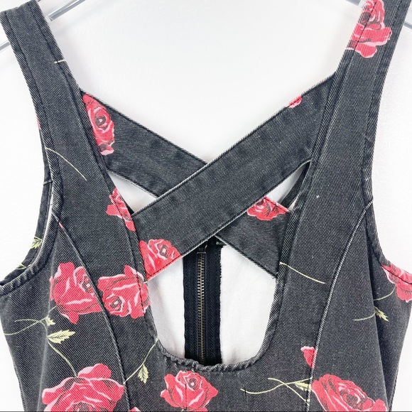 MinkPink Black Denim Dress with Roses, Size S - Picture 6 of 7